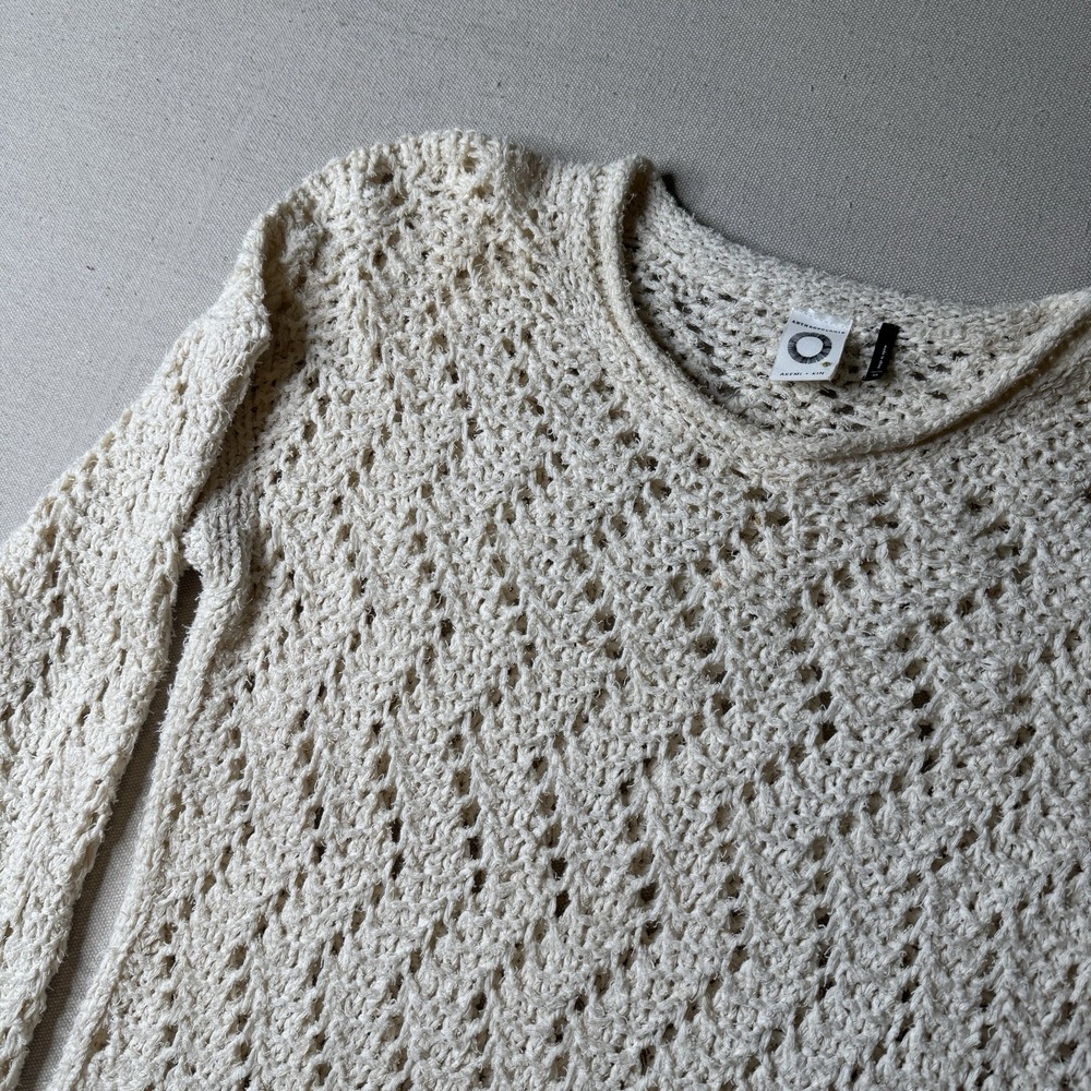 Anthropologie Akemi + Kin Ivory Open Knit Sweater‎ Women's Size XS 100% Cotton